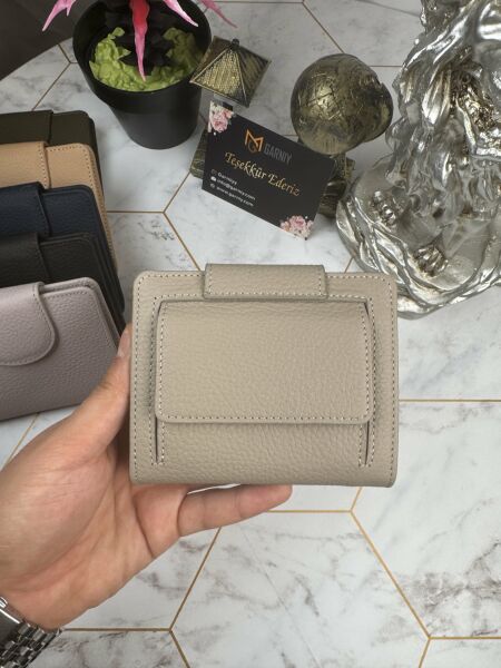 Bozuk Para Bölmeli Çıtçıtlı Şık Hakiki Deri Vizon Kadın Cüzdan 38718