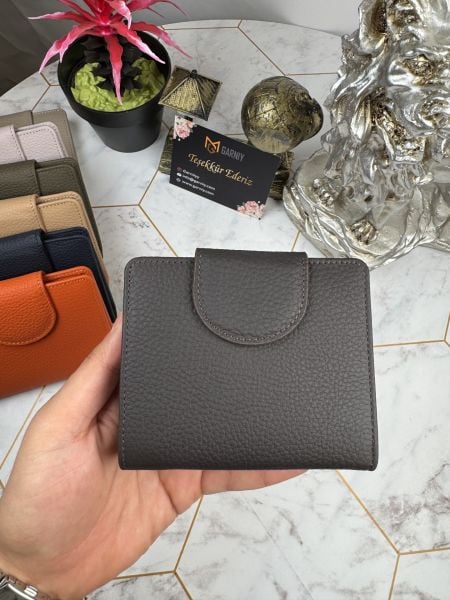 Bozuk Para Bölmeli Çıtçıtlı Şık Hakiki Deri Koyu Kahve Kadın Cüzdan 38718