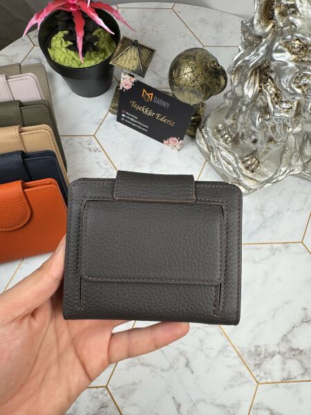 Bozuk Para Bölmeli Çıtçıtlı Şık Hakiki Deri Koyu Kahve Kadın Cüzdan 38718