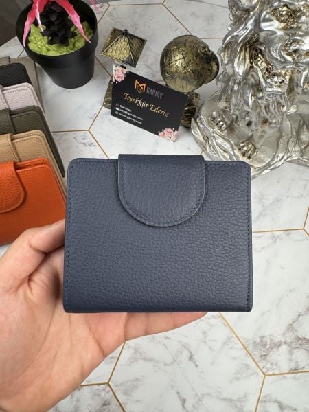 Bozuk Para Bölmeli Çıtçıtlı Şık Hakiki Deri Lacivert Kadın Cüzdan 38718
