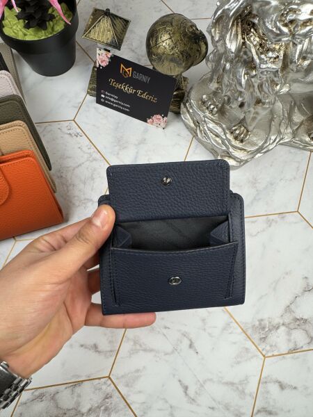 Bozuk Para Bölmeli Çıtçıtlı Şık Hakiki Deri Lacivert Kadın Cüzdan 38718
