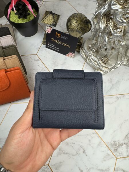 Bozuk Para Bölmeli Çıtçıtlı Şık Hakiki Deri Lacivert Kadın Cüzdan 38718