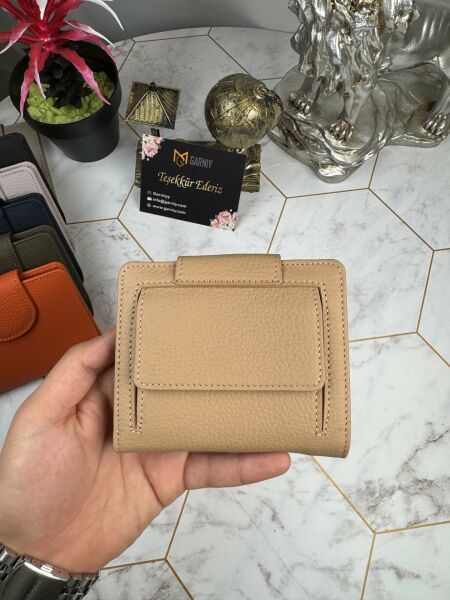 Bozuk Para Bölmeli Çıtçıtlı Şık Hakiki Deri Bisküvi Renk Kadın Cüzdan 38718