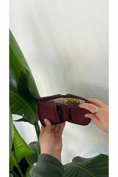 Unısex Hakiki Deri Cüzdan & Kartlık 3703 BORDO - Tek Ebat