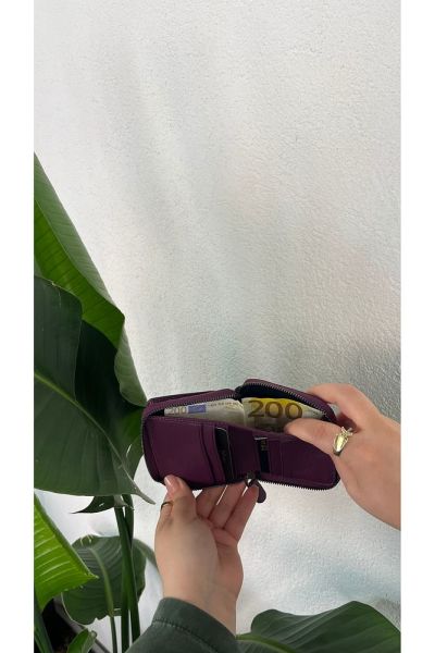 Unısex Hakiki Deri Cüzdan & Kartlık 3703 MOR - Tek Ebat