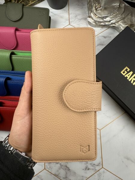 Hakiki Deri Kadın Kartlıklı Kağıt & Bozuk Para Bölmeli Çok Gözlü Şık Bisküvi Renk Kartlık Cüzdan 38724