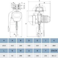 5 Ton Monoray Elektrikli Zincirli Vinç