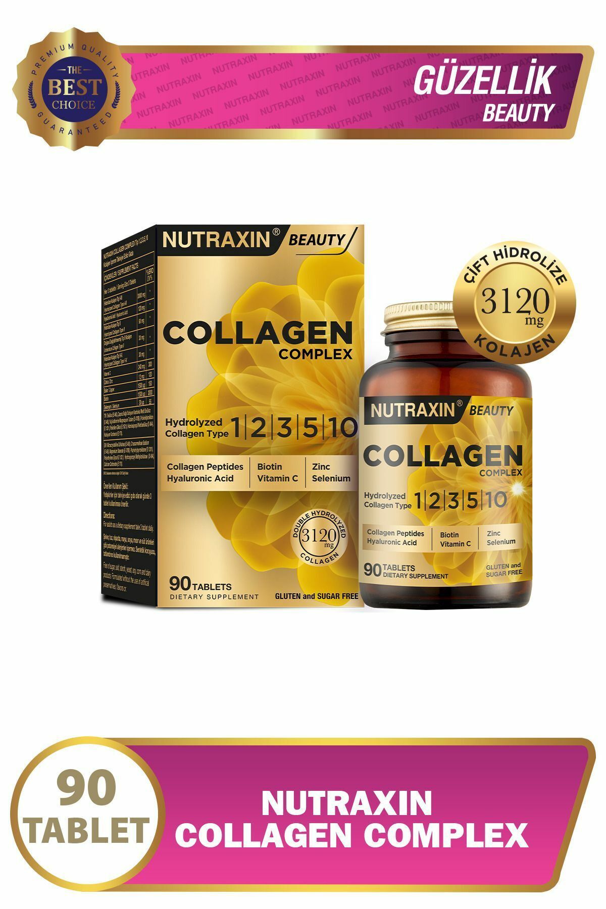 Collagen Beauty Complex 90 Tbl - Hidrolize Tip 1, 2, 3, 5, 10, Biotin, Zinc, Bakır, Hya,