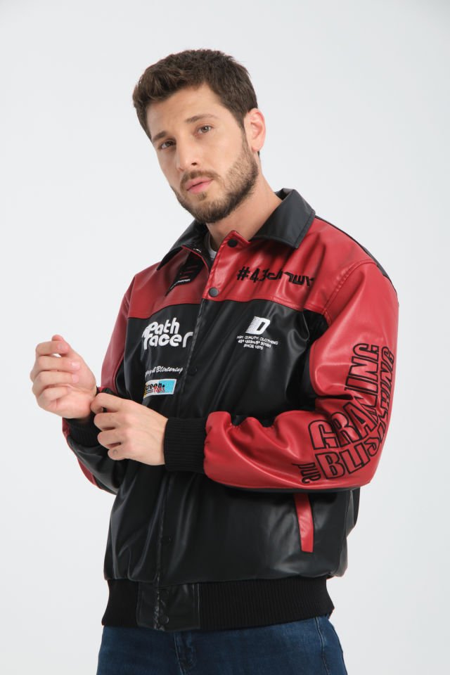 Deri Oversize Unisex Kolej Ceket KIRMIZI - S
