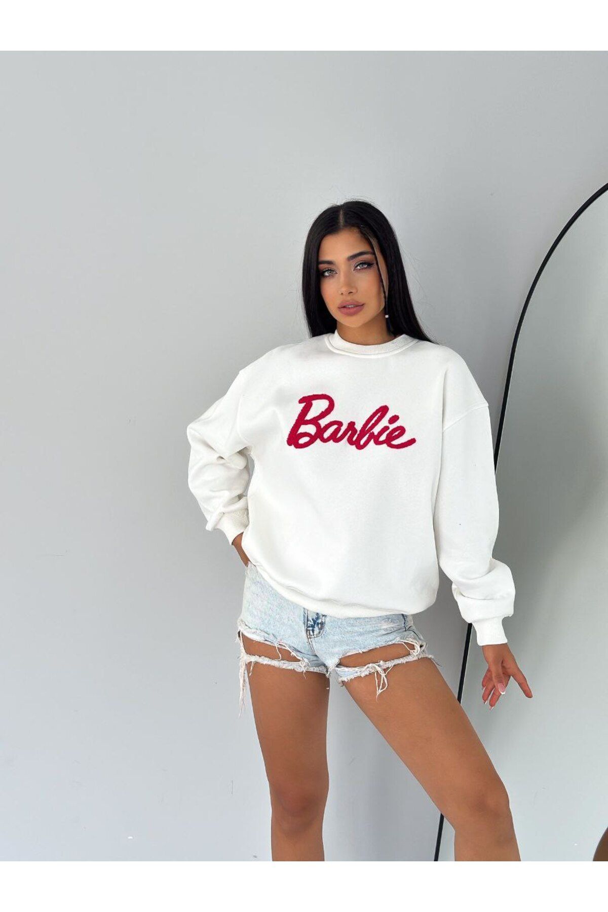 Barbie Oversize Kadın Sweatshirt BEYAZ - M