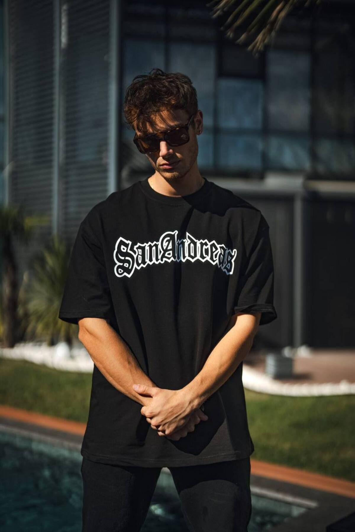 San Andreas Oversize Unisex Tshirt SİYAH - S