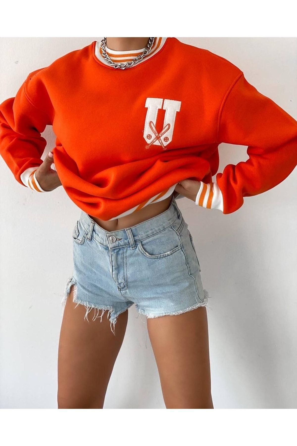 Usa Unisex Oversize Sweatshirt TURUNCU - XL