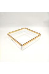Şeffaf Pleksi Servis Sunum Söz Nişan Tepsisi Gold Model 23x23 Cm