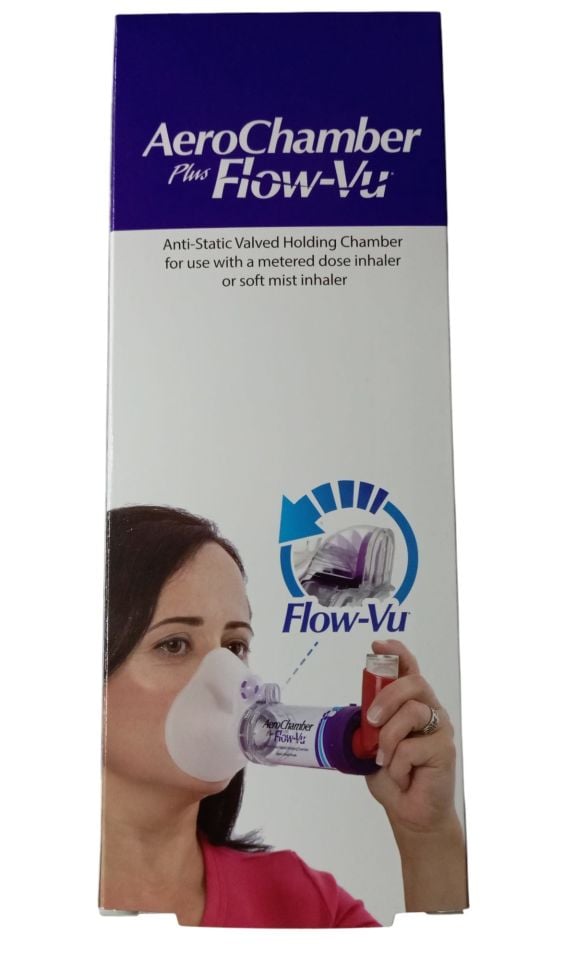 AeroChamber Plus Flow-Vu Adult Small Mask Mor Maskeli  (5-15 Yaş)