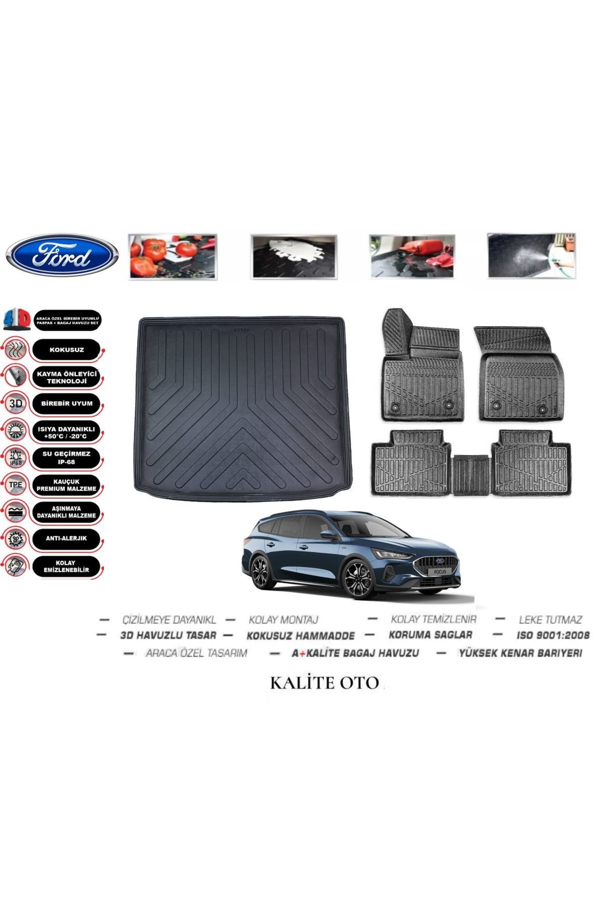 Ford Focus 4 Station Vagon 2019 Ve Sonrası 3D Bagaj Havuzu+4D Havuzlu Paspas Seti