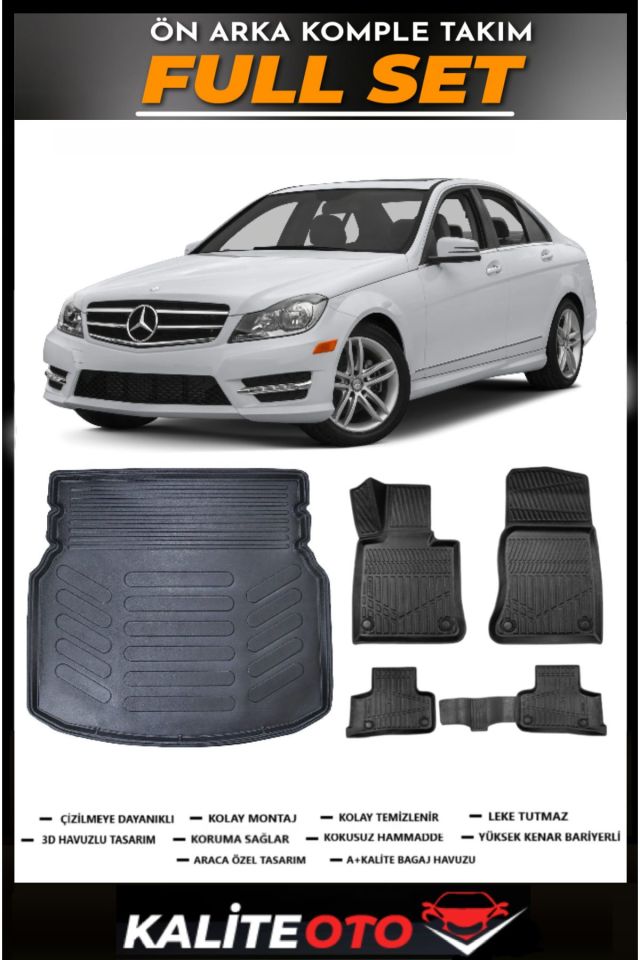 Mercedes C Serisi W204 Rampalı Bagaj Havuzu+4.5D Havuzlu Paspas Seti 2008 Model