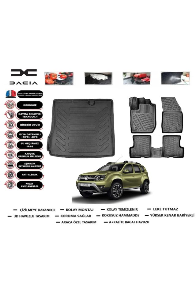 Dacia Duster 2 WD (4x2) 2022 Model Bagaj Havuzu Araca Özel Paspas Takımı Prrox
