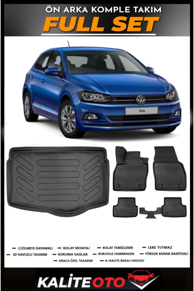 Volkswagen Polo Alt Bagaj Havuzu+4.5D Havuzlu Paspas Seti 2022 Model