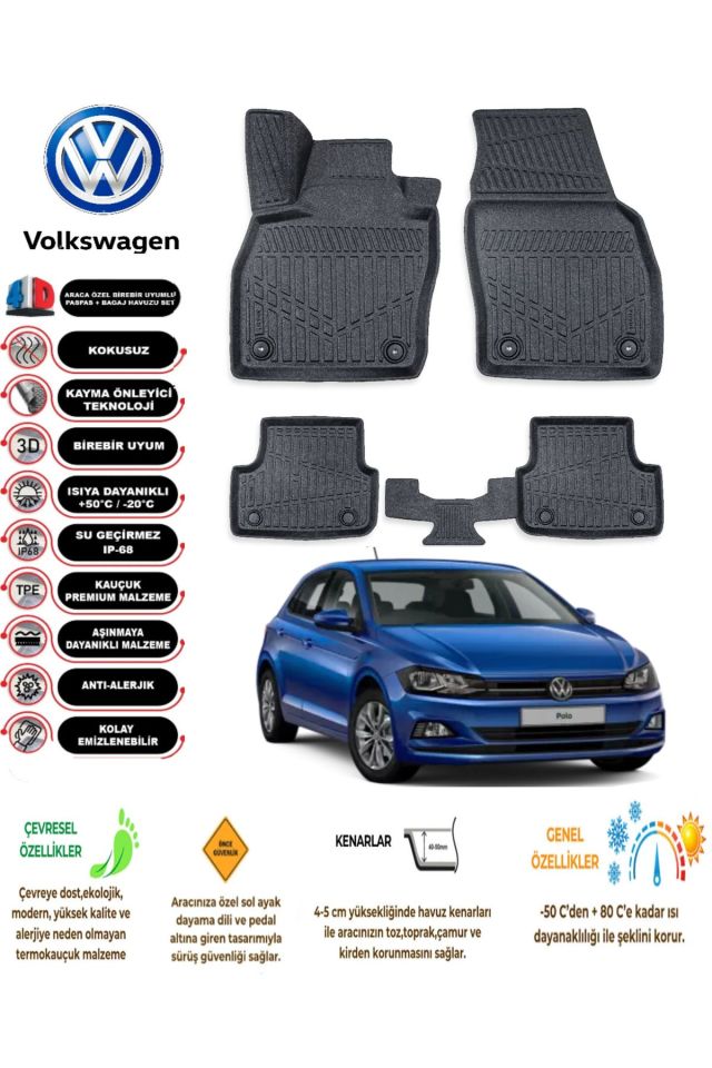 Volkswagen Polo 2021 Model 4D Araca Özel Havuzlu Paspas Takımı