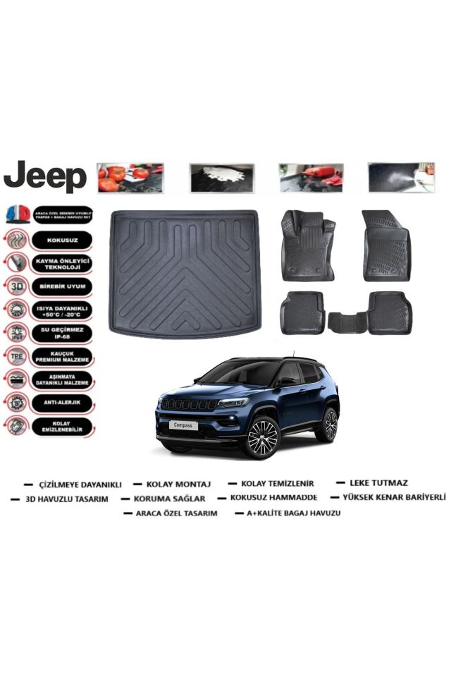 Jeep Compass 2025 Model Bagaj Havuzu Araca Özel Paspas Takımı Prrox