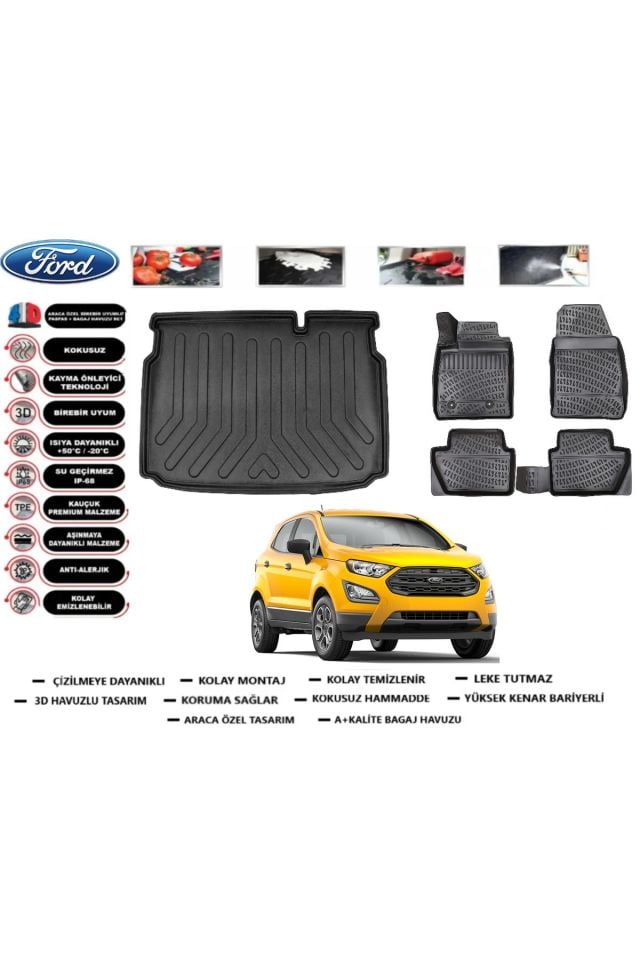 Ford Ecosport 2018 Model Alt Bagaj Havuzu Araca Özel Paspas Takımı Prrox