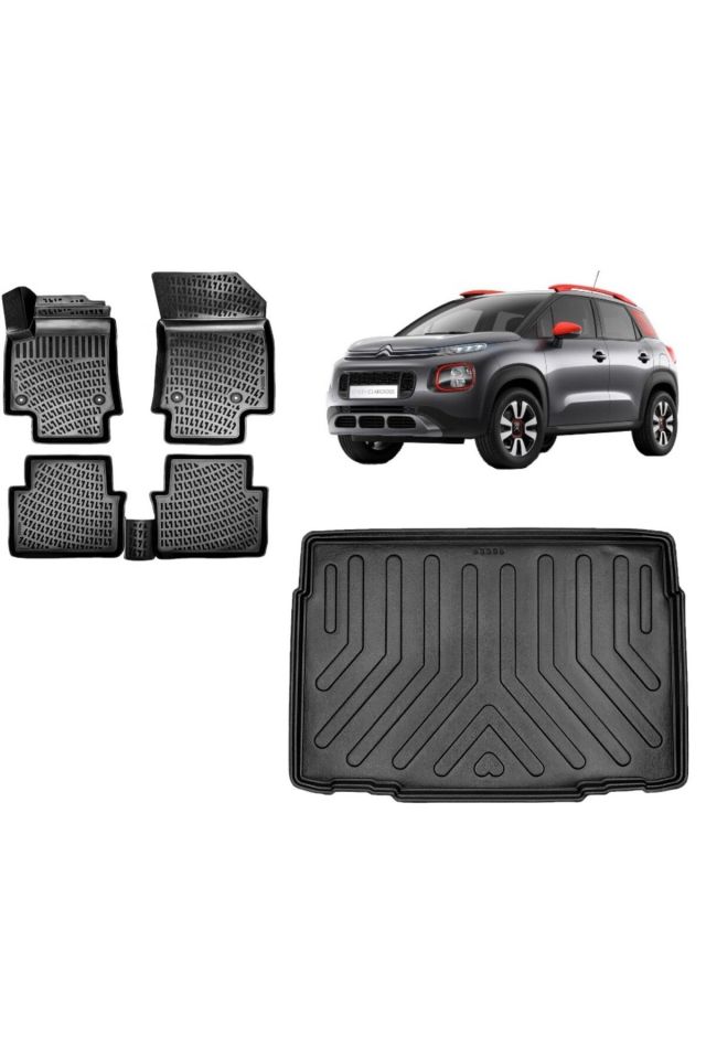 Citroen C3 Aircross 2021 Model Alt Kademe 3D Bagaj Havuzu+3D Havuzlu Araca Özel Paspas Takımı
