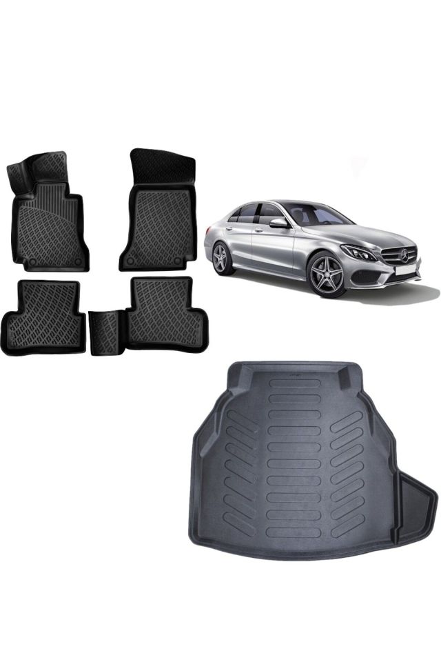 Mercedes C Serisi W205 2015 Model Plastik 3D Bagaj Havuzu+3D Havuzlu Araca Özel Paspas Takımı