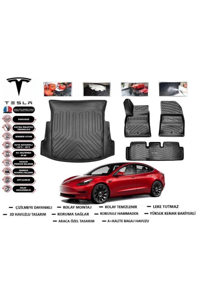 Tesla Model 3 2020 Model Bagaj Havuzu Araca Özel Paspas Takımı Prrox