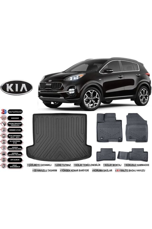 Kia Sportage 2021 Model Bagaj Havuzu Araca Özel Siyah Havuzlu Paspas Takımı Sett