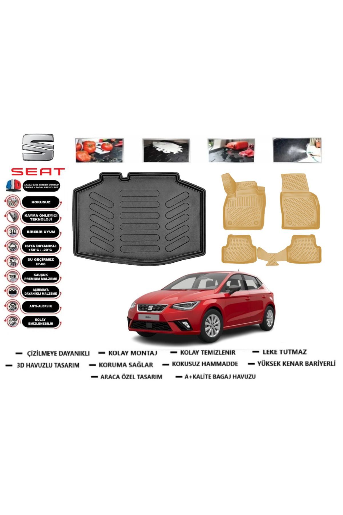 Seat İbiza 2018 Model Bagaj Havuzu(paspası)+Araca Özel Bej Paspas Takımı Flex