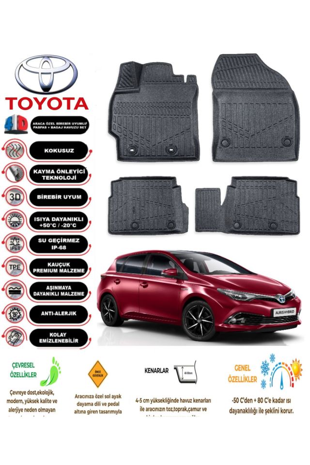 Toyota Auris 2014 Model 4D Araca Özel Havuzlu Paspas Takımı