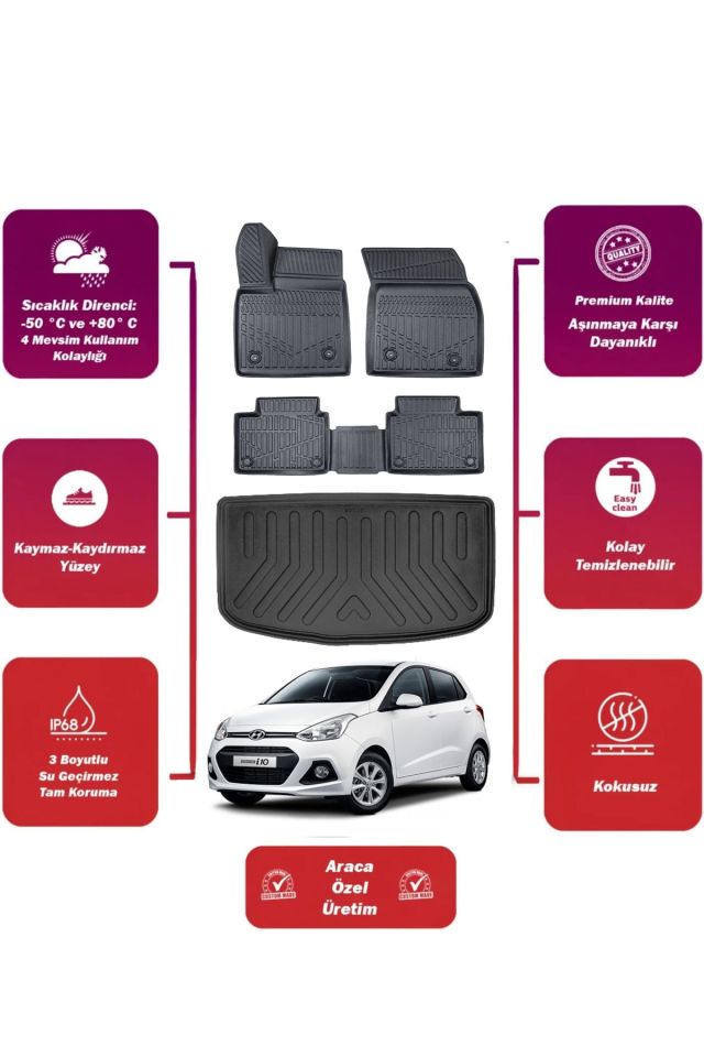 hyundai i10 2018 model bagaj havuzu+4d araca özel havuzlu paspas takımıı Maxii
