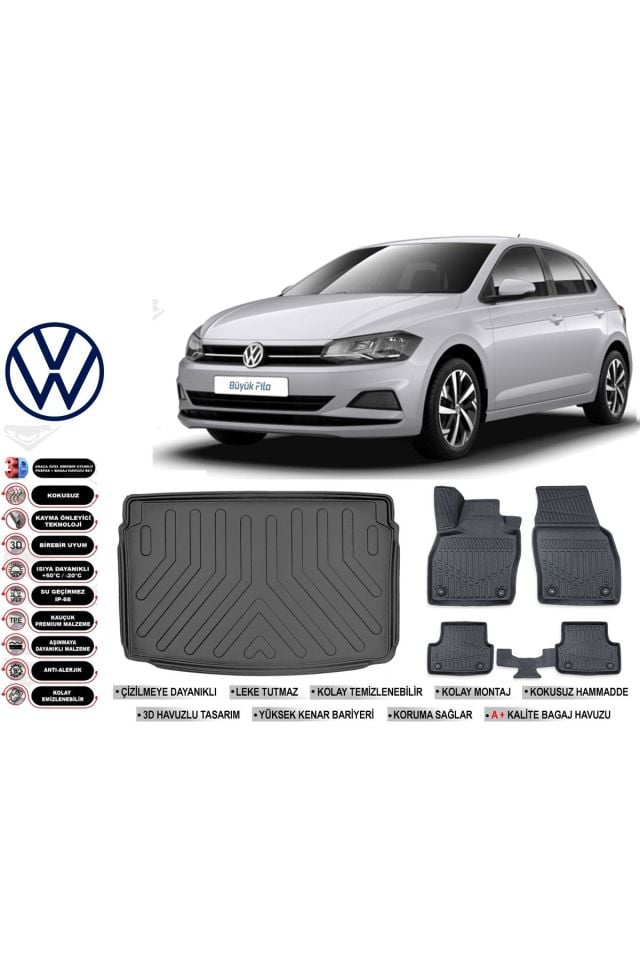 Volkswagen Polo 2017 Model Üst Bagaj Havuzu Araca Özel Siyah Havuzlu Paspas Takımı Sett