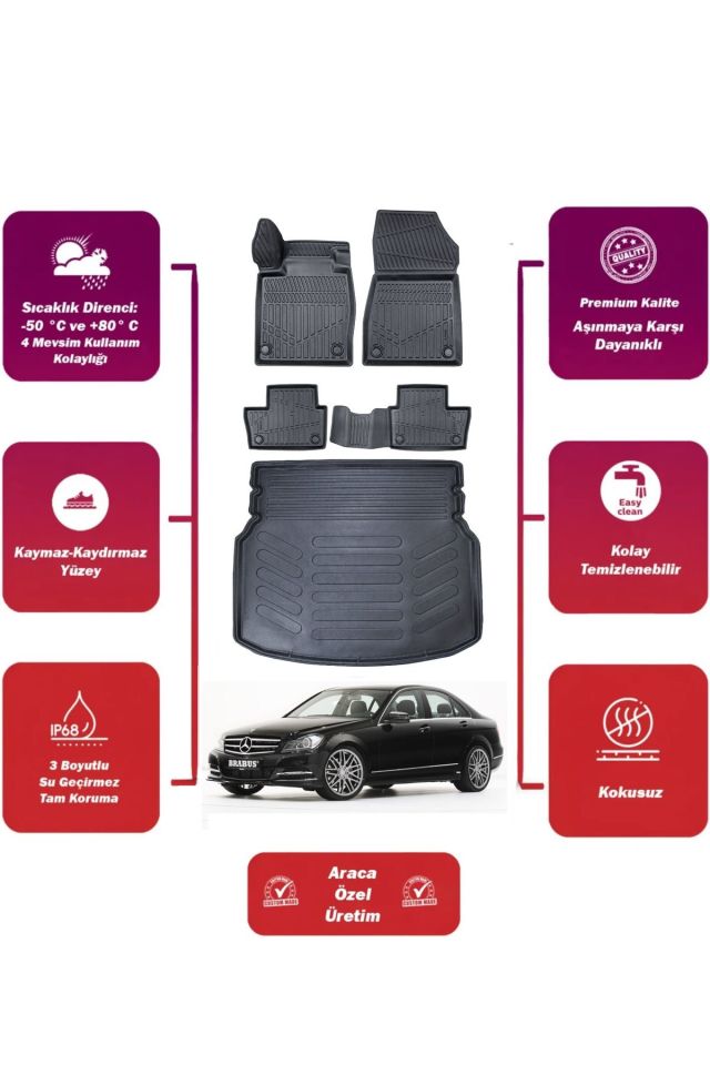 mercedes c serisi w204 2009 model rampalı bagaj havuzu+4d araca özel havuzlu paspas takımıı Maxii