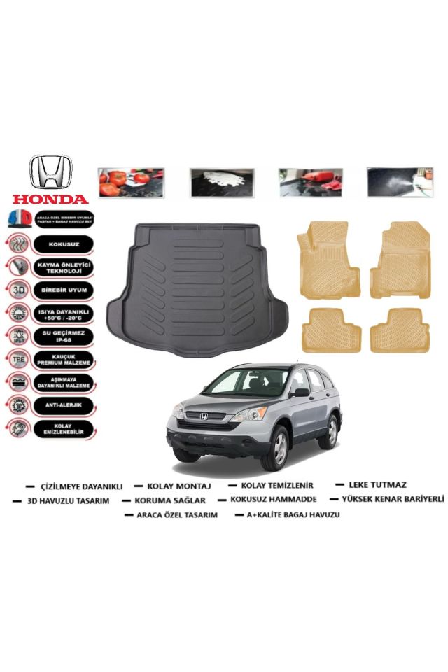 Honda CRV 2006 Model Bagaj Havuzu(paspası)+Araca Özel Bej Paspas Takımı Flex
