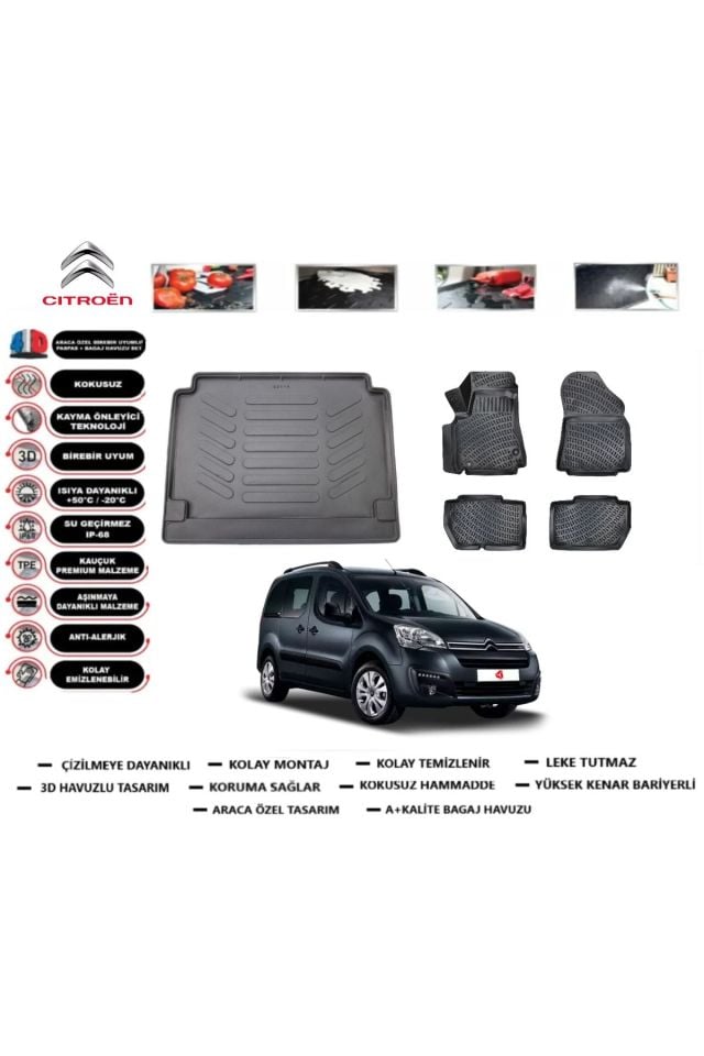 Citroen Berlingo 2014 Model Bagaj Havuzu Araca Özel Paspas Takımı Prrox