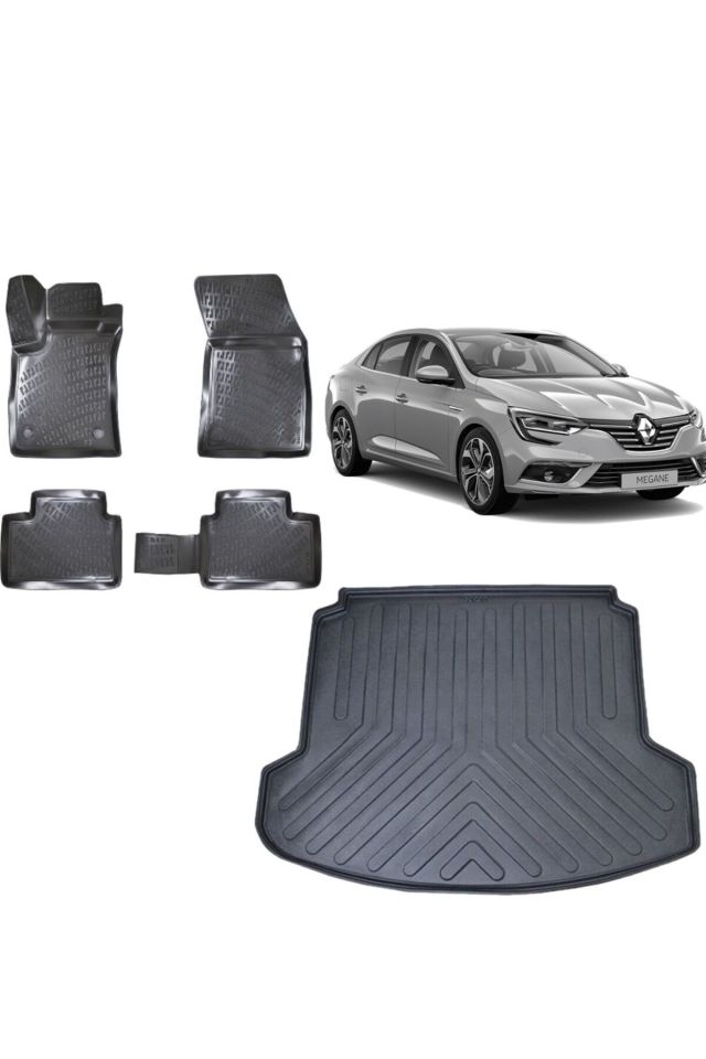 Renault Megane 4 Sedan 2019 Model Çift Kulaklı 3D Bagaj Havuzu+3D Havuzlu Araca Özel Paspas Takımı