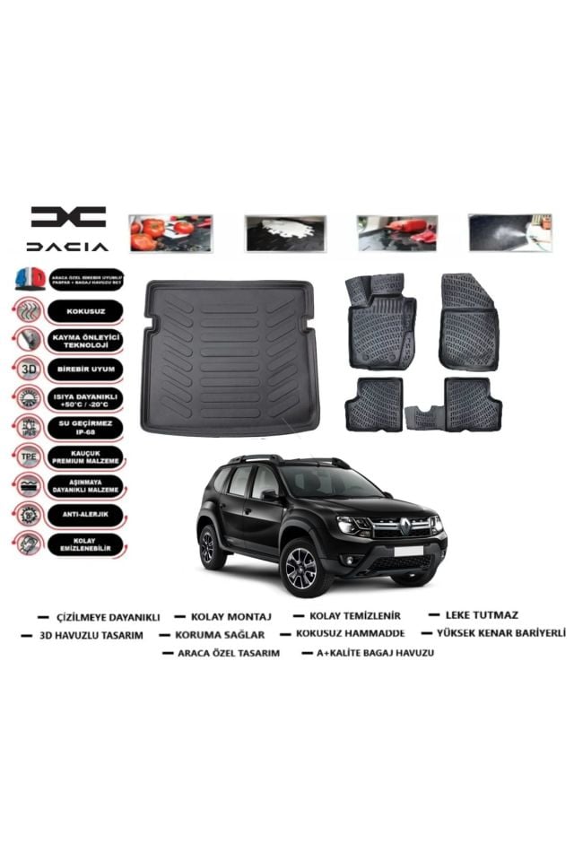 Dacia Duster 4 WD (4x4) 2013 Model Bagaj Havuzu Araca Özel Paspas Takımı Prrox