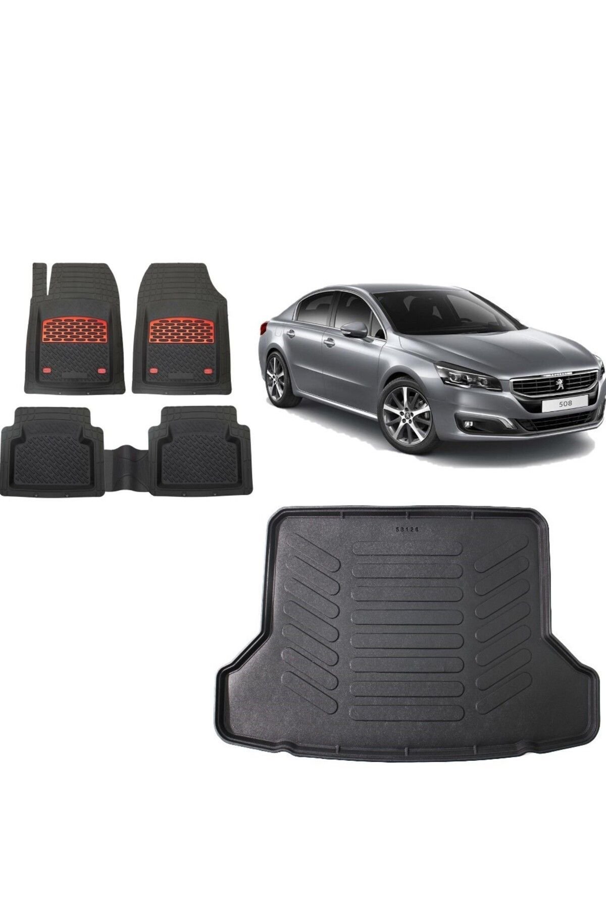 Peugeot 508 2010 Model (ACCESS ve ACTIVE) 3D Bagaj+3D Havuzlu Safir Kırmızı Kromlu Paspas