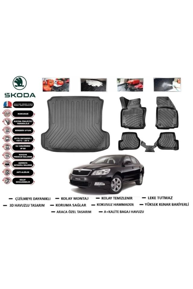 Skoda Octavia 2006 Model Bagaj Havuzu Araca Özel Paspas Takımı Prrox