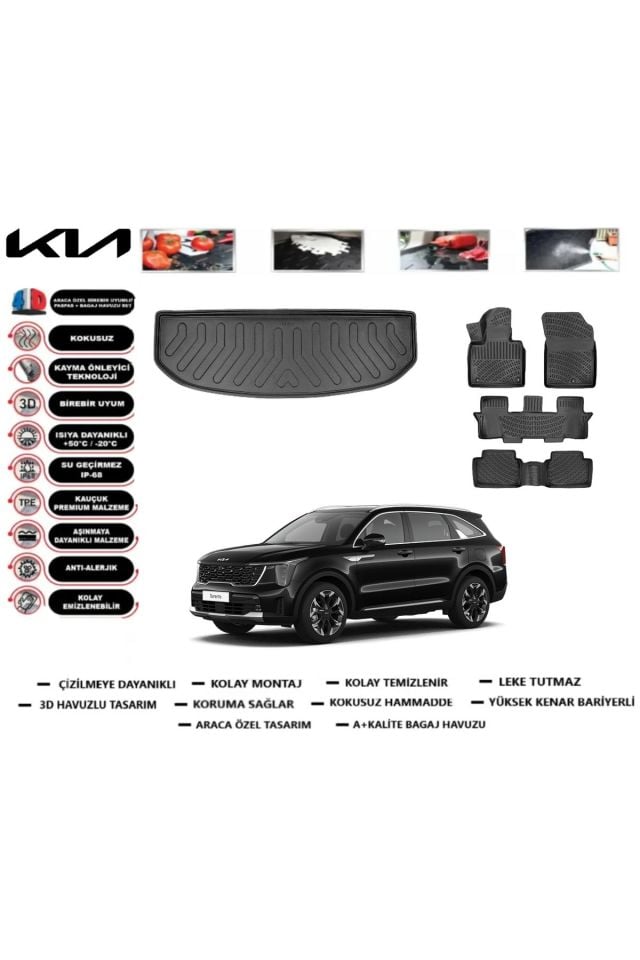 Kia Sorento 7 Kişilik Araç 7 Koltuklu 2022 Model Bagaj Havuzu Araca Özel Paspas Takımı Prrox