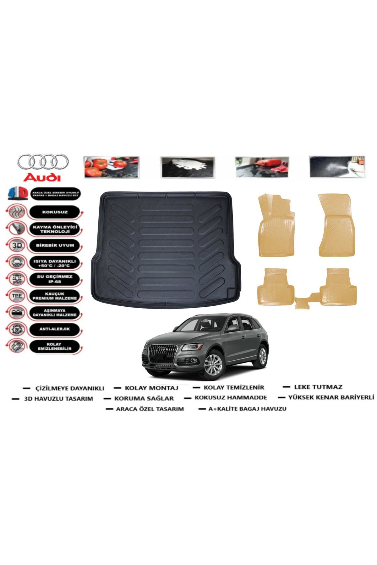 Audi Q5 2009 Model Bagaj Havuzu(paspası)+Araca Özel Bej Paspas Takımı Flex