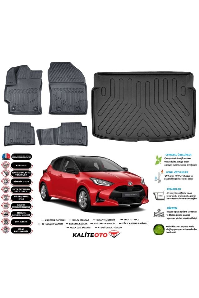 Toyota Yaris 2024 Model Esnek Bagaj Havuzu Araca Özel Siyah Paspas Takımı
