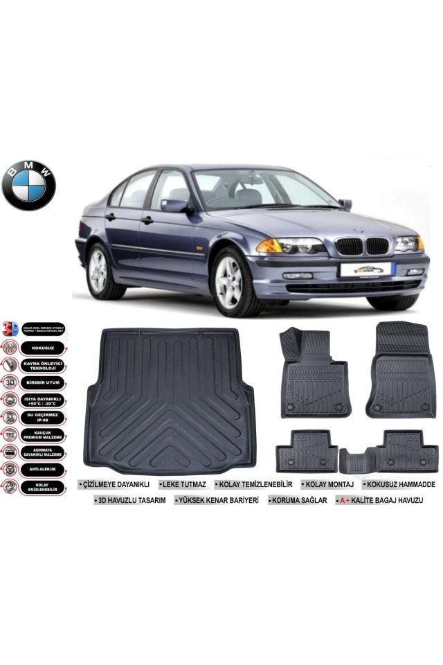 Bmw 3 Serisi E46 1997 Model Bagaj Havuzu Araca Özel Siyah Havuzlu Paspas Takımı Sett