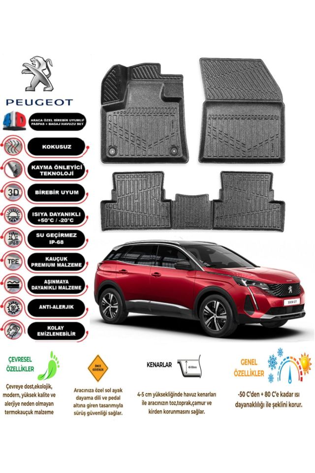 Peugeot 3008 2021 Model 4D Araca Özel Havuzlu Paspas Takımı