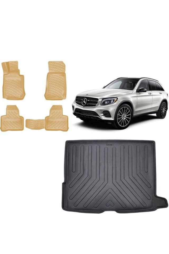 Mercedes GLC SUV 2022 Model 3D Bagaj Havuzu+3D Araca Özel BEJ Havuzlu Paspas Takımı
