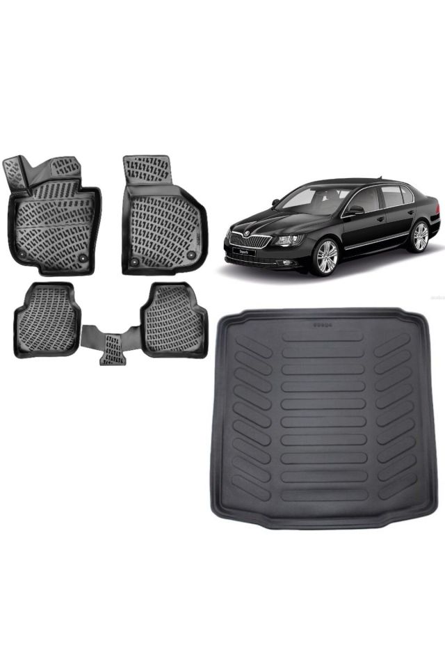 Skoda SuperB 2009 Model 3D Bagaj Havuzu+3D Havuzlu Araca Özel Paspas Takımı