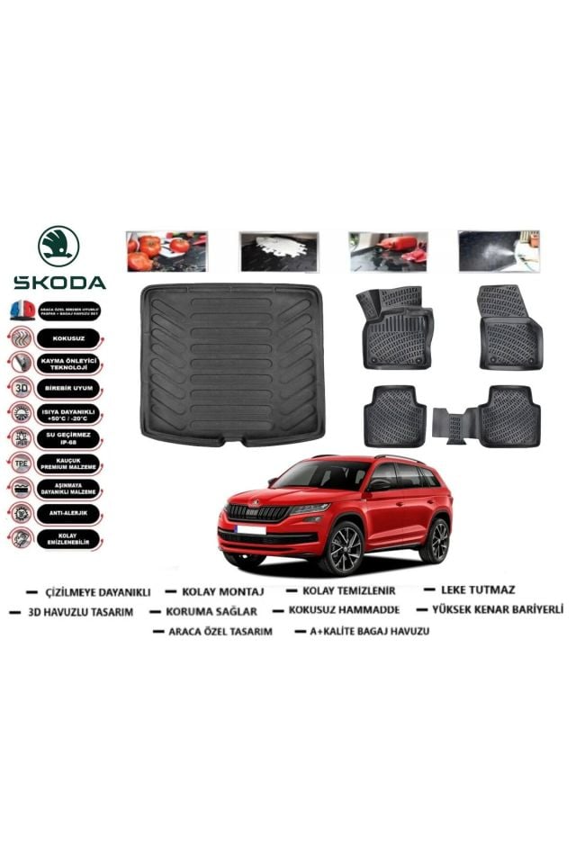 Skoda Kodiaq 2018 Model Bagaj Havuzu Araca Özel Paspas Takımı Prrox