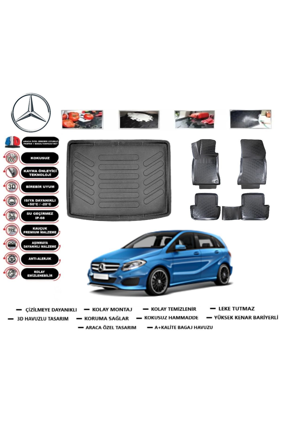 Mercedes B Serisi W246 2012 Model Bagaj Havuzu Araca Özel Paspas Takımı kauçuk