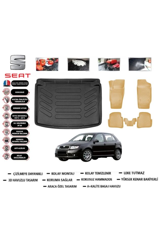 Skoda Fabia HB 2006 Model Bagaj Havuzu(paspası)+Araca Özel Bej Paspas Takımı Flex
